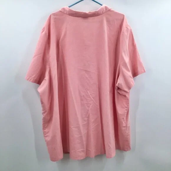 Women's 4X Button Down Shirt Pink Oxford Cotton Blend Short Sleeve Straight Hem - Picture 2 of 9